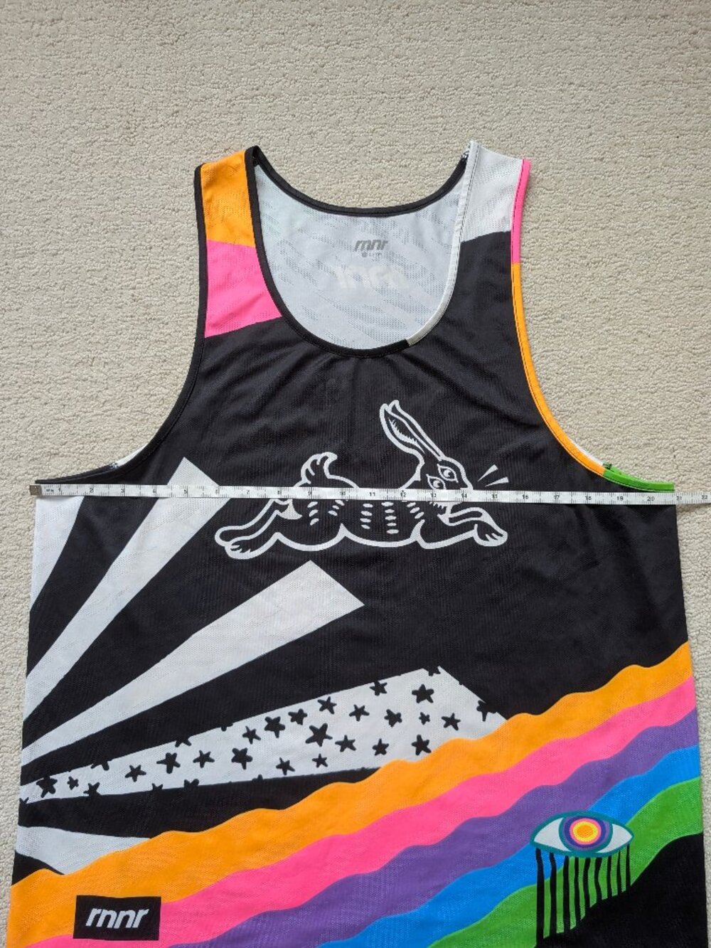 LN RNNR Rabbit Men's Large Vibrant Color Print Tank Top NEON Running Singlet EUC - Picture 12 of 15